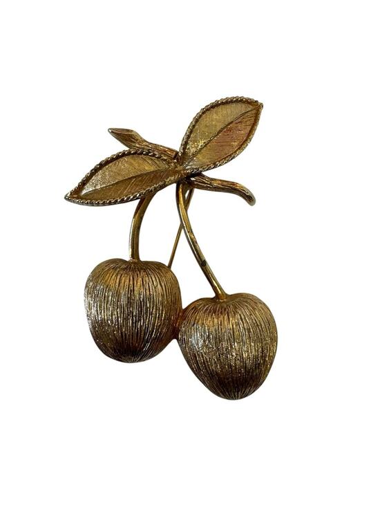 Vintage Jewelry - Vintage Sarah Coventry Gold Tone Cherries Brooch Womens Jewelry Cherry